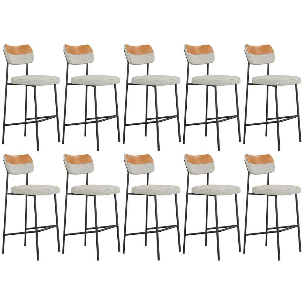 Banqueta Alta Bar Estofada Kit 10 Milli Linho Caramelo/cinza A14 - Mpozenato - 1
