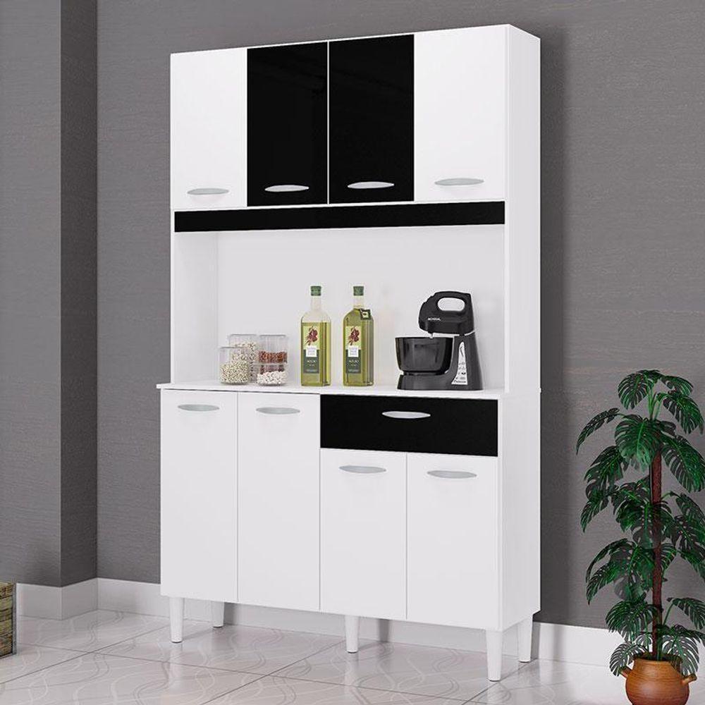 Cozinha Ambiente Kit Cassia 8 Portas Branco Preto - Poquema - 1