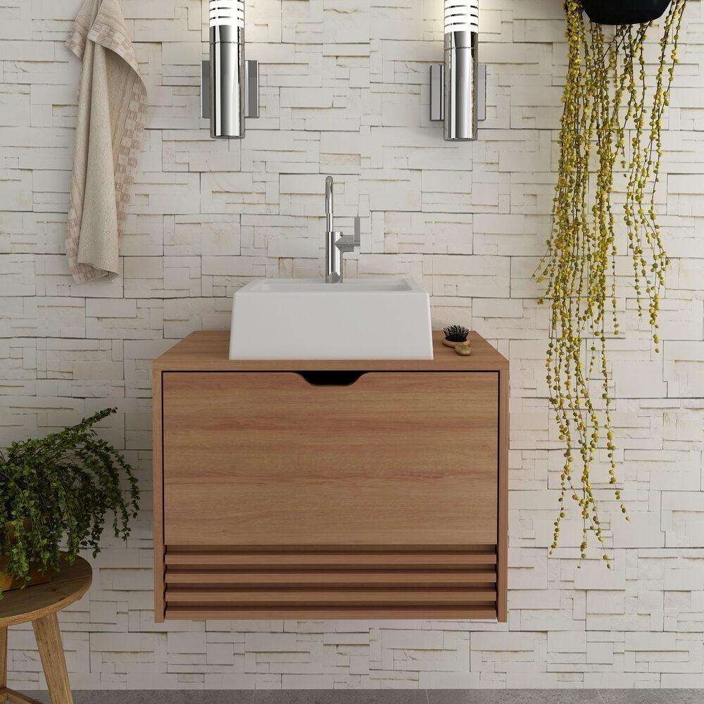 Gabinete Banheiro 1 Porta 1 Gaveta 60Cm Suspenso Multimóveis Vcr10091 Amêndoa Amêndoa - 6