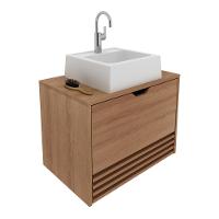 Gabinete Banheiro 1 Porta 1 Gaveta 60Cm Suspenso Multimóveis Vcr10091 Amêndoa Amêndoa - 1