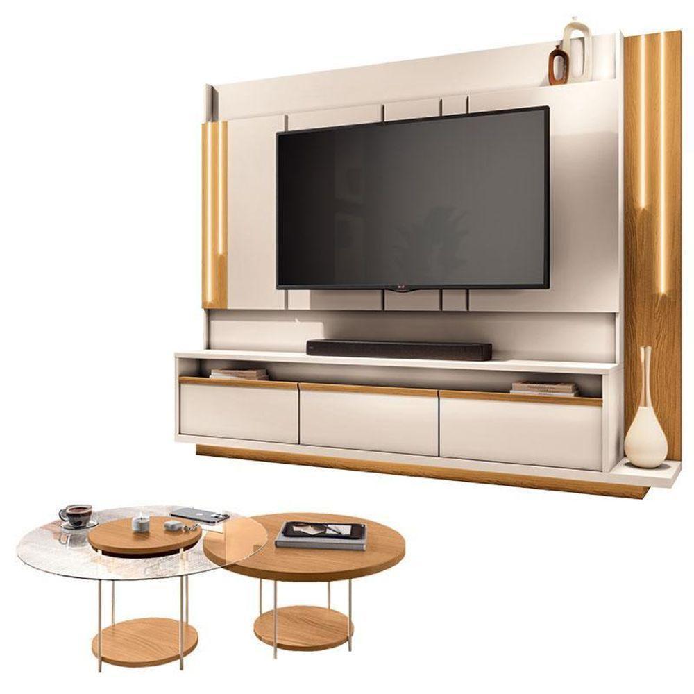 Estante Home Theater Montane Off White Cinamomo E Kit Mesa De Centro Sky Cinamomo - Hb Móveis - 1