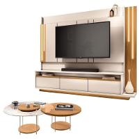 Estante Home Theater Montane Off White Cinamomo E Kit Mesa De Centro Sky Cinamomo - Hb Móveis - 1