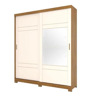 Guarda Roupa Casal Verg 3 Portas de Correr 3 Gavetas Nature Off White Móveis Henn