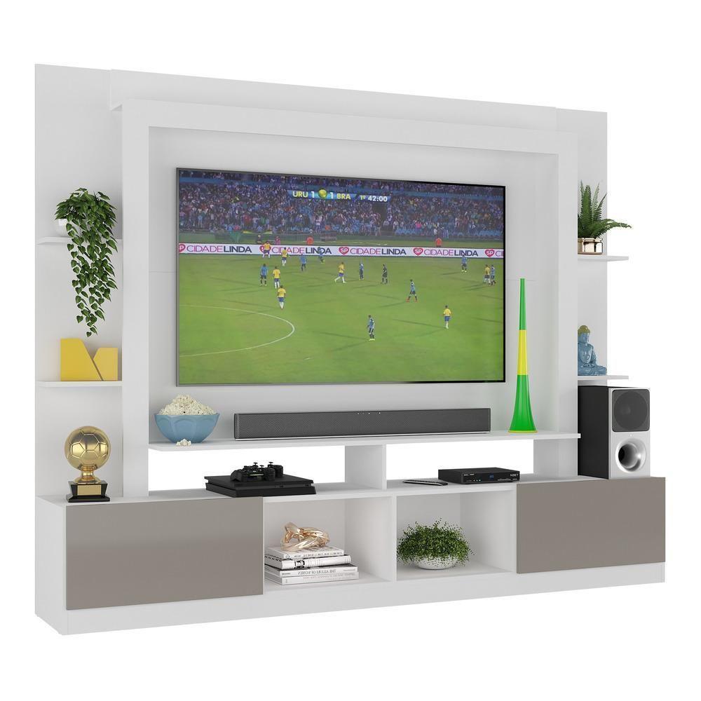 Rack Estante Com Painel Tv 65" E 2 Portas Catar Multimóveis Br3395 Branco/lacca Fumê - 6