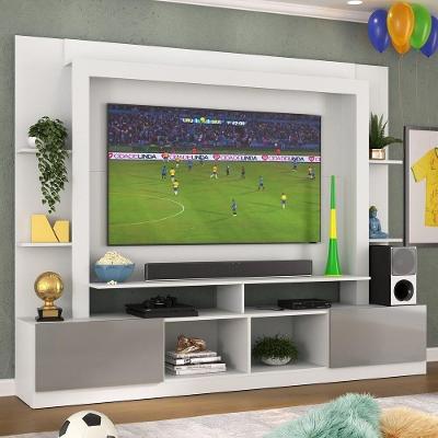 Rack Estante Com Painel Tv 65" E 2 Portas Catar Multimóveis Br3395 Branco/lacca Fumê