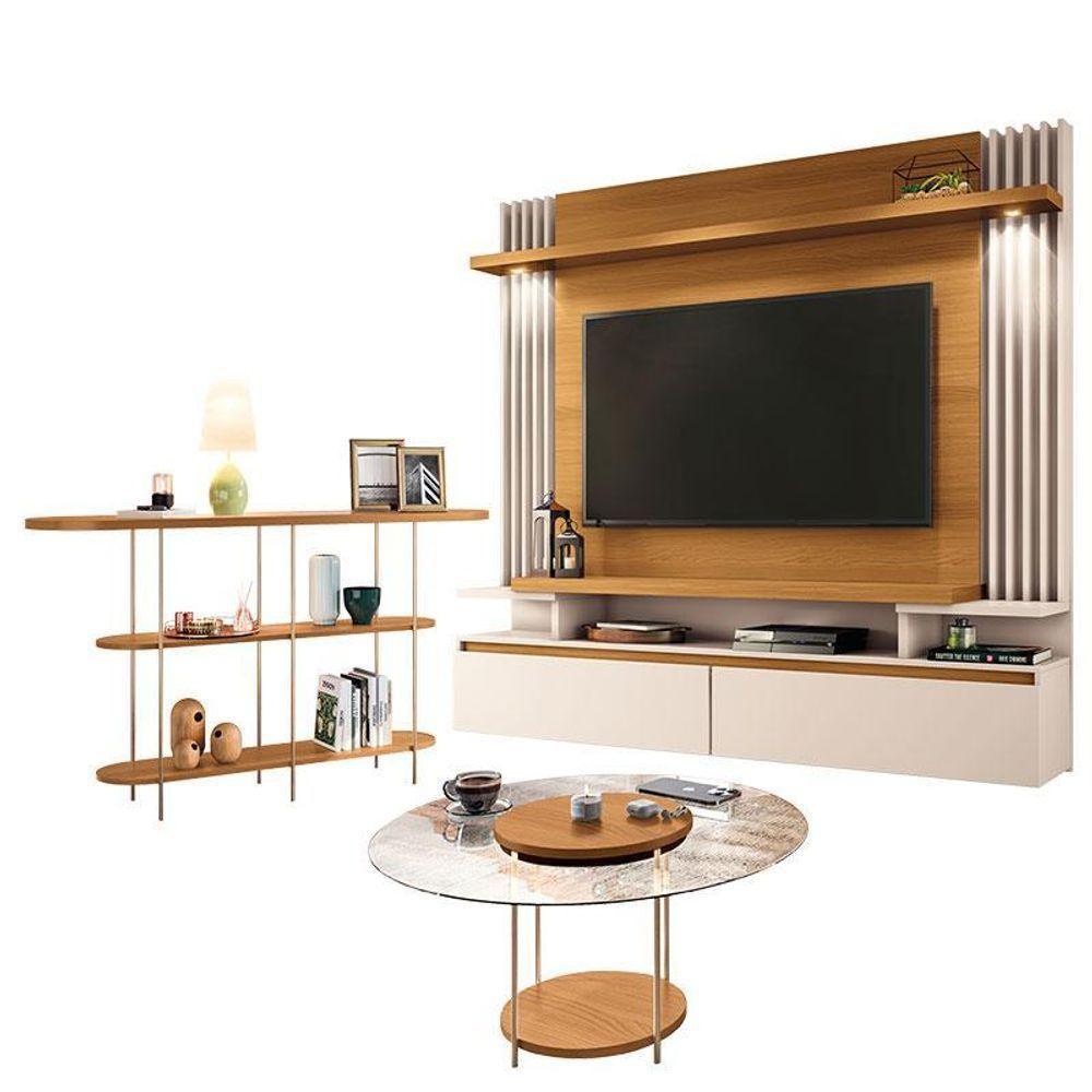 Home Suspenso Cosmo Cinamomo Off White E Aparador Infinity E Mesa De Centro Sky Com Tampo De Vidro Cinamomo- Hb Móveis - 1