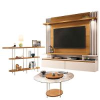 Home Suspenso Cosmo Cinamomo Off White E Aparador Infinity E Mesa De Centro Sky Com Tampo De Vidro Cinamomo- Hb Móveis - 1