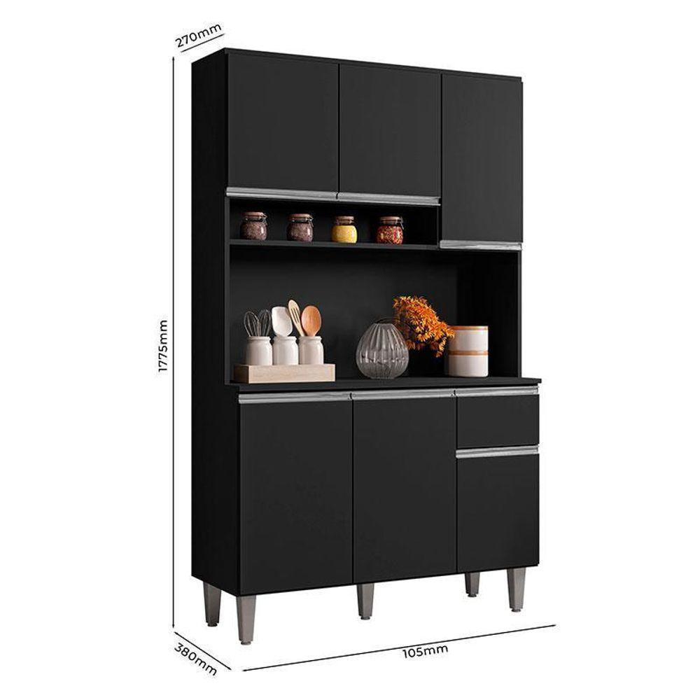 Armário Para Cozinha Ambiente Kit Márcia Preto Fosco - Ajl - 3