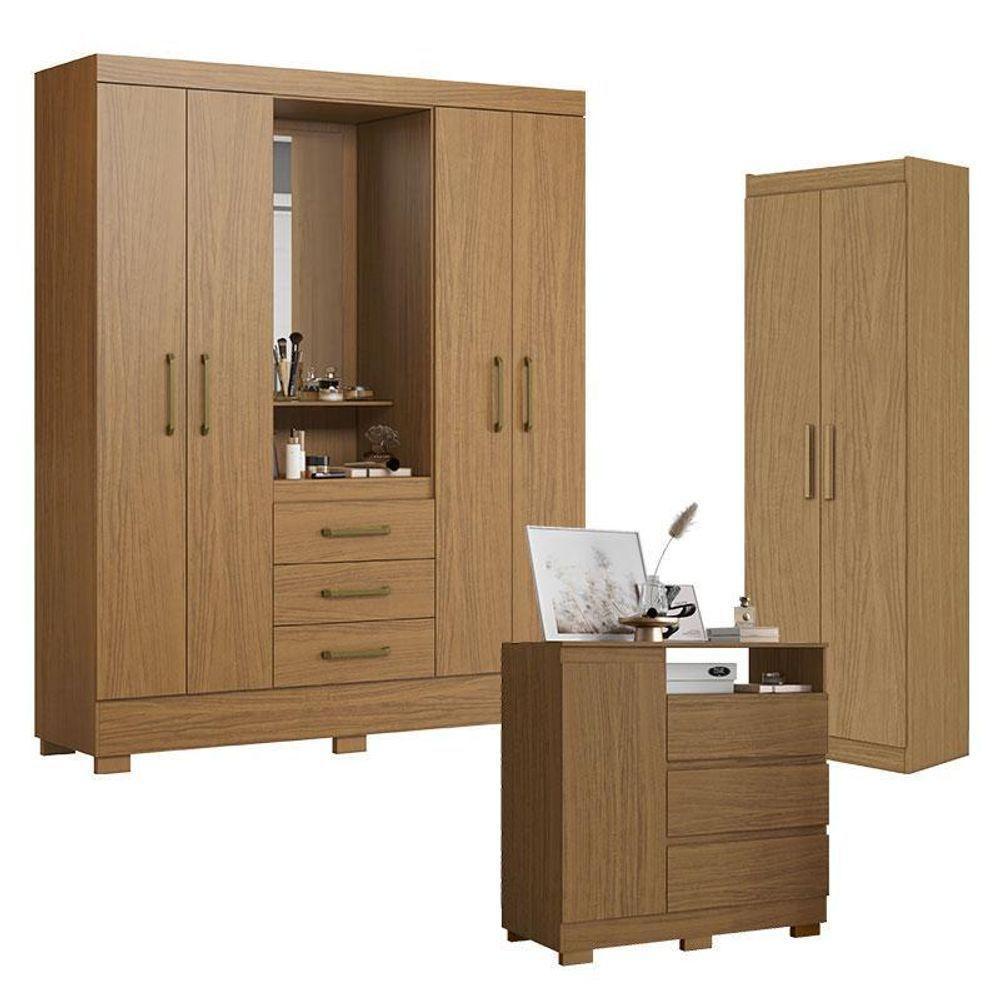 Guarda Roupa Solteiro Paris 2045150 Com Armário Multiuso 2000191 E Cômoda 2014143 Atacama - Aramóveis - 1