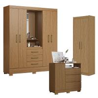 Guarda Roupa Solteiro Paris 2045150 Com Armário Multiuso 2000191 E Cômoda 2014143 Atacama - Aramóveis - 1