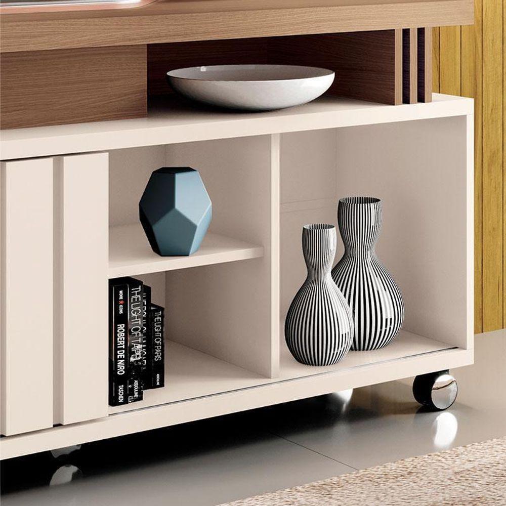 Rack Bancada Para Sala Rivera 1.3 Off White Castanho – Hb Móveis - 3