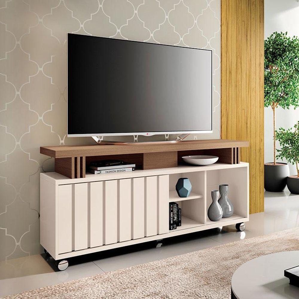 Rack Bancada Para Sala Rivera 1.3 Off White Castanho – Hb Móveis - 5
