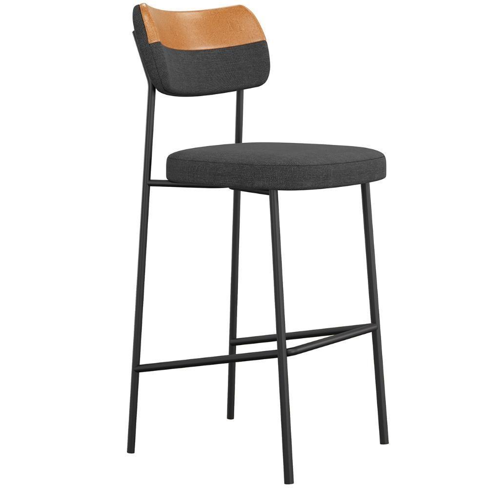 Banqueta Alta Bar Estofada Kit 6 Milli Linho Grafite/caramelo A14 - Mpozenato - 5