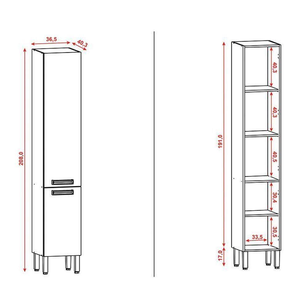 Armário Paneleiro Simples Ametista 2 Portas Freijó Supremo - Kits Paraná - 3