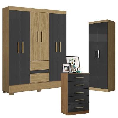 Conjunto Guarda Roupa Casal Coimbra 2005138 com Armário Multiuso e Cômoda 6 Portas 2 Gavetas MDP