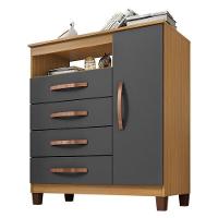 Guarda Roupa Casal Modena Com Espelho 6 Portas E Cômoda Sapateira Cannes Carvalho Americano Grafite – Incorplac - 3