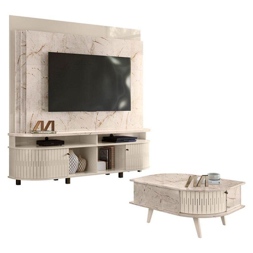 Estante Home Theater Daytona Com Mesa De Centro Indianápolis Calacata Off White – Madetec - 1