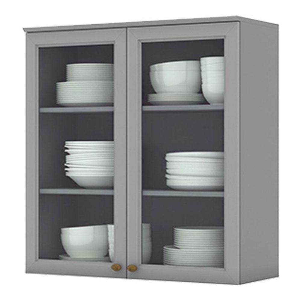 Armário Aéreo 2 Portas De Vidro 80 Cm Nova York Cinza – Henn - 1