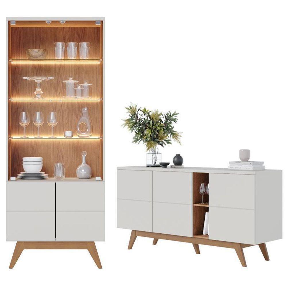 Cristaleira E Aparador Buffet Para Sala Noronha Off White Matte Freijó– Colibri - 1