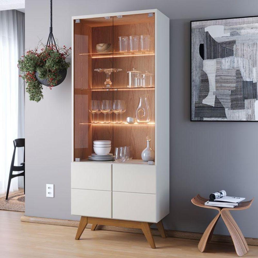 Cristaleira E Aparador Buffet Para Sala Noronha Off White Matte Freijó– Colibri - 8