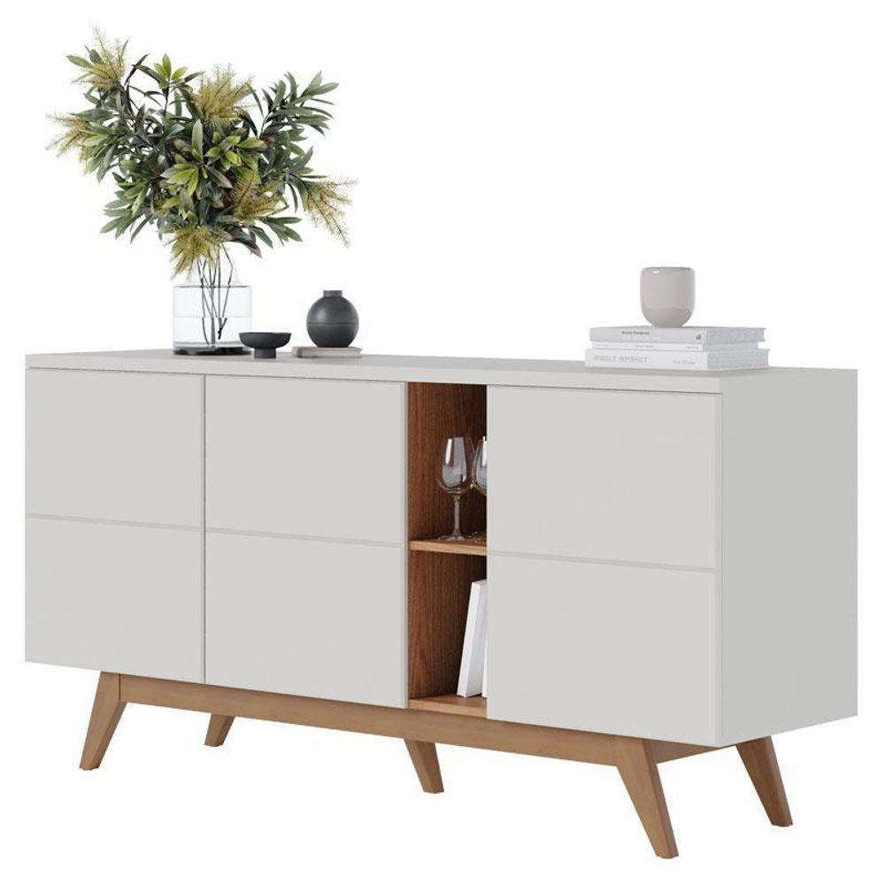Cristaleira E Aparador Buffet Para Sala Noronha Off White Matte Freijó– Colibri - 10