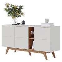 Cristaleira E Aparador Buffet Para Sala Noronha Off White Matte Freijó– Colibri - 10