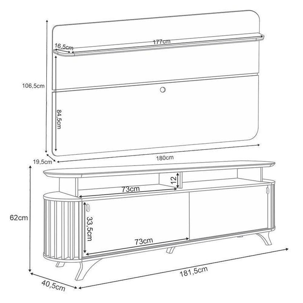 Rack Bancada Alba Com Painel Curv Com Mesa De Centro Sky Cinamomo Off White – Hb Móveis - 4