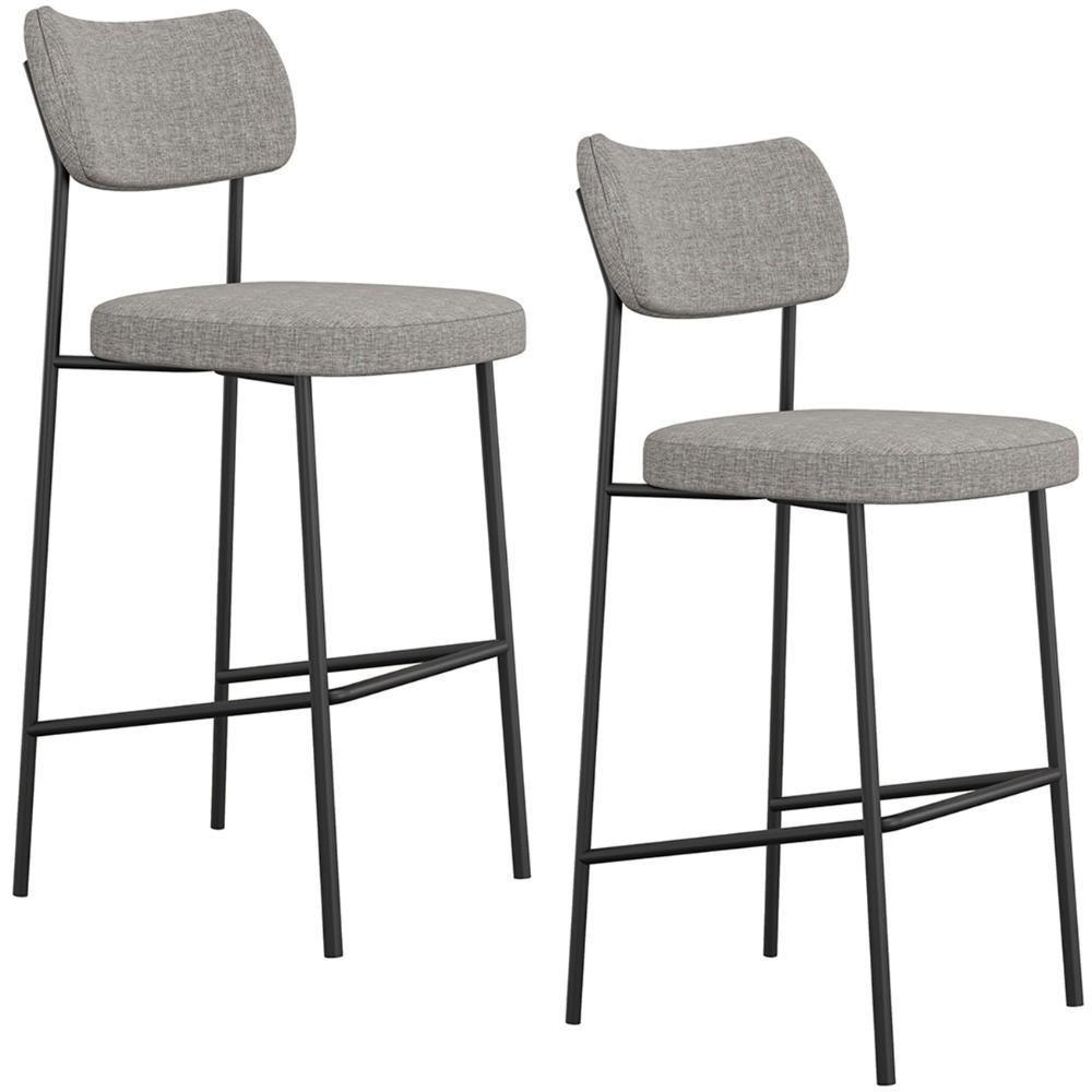 Banqueta Alta Bar Estofada Kit 2 Milli Linho Cinza A14 - Mpozenato - 1