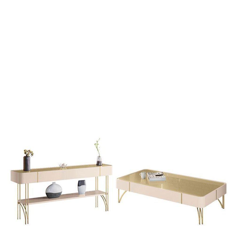 Aparador Vivant Com Mesa De Centro Cadenza Champanhe Off White - Hb Móveis - 1