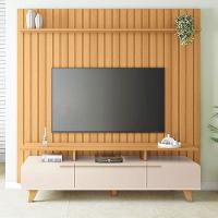 Rack Bancada Essenza 2.0 Com Painel Ripado You 2.2 Cinamomo Off White - Hb Móveis - 2