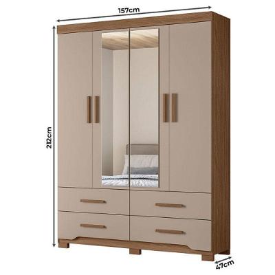 Guarda Roupa Solteiro e Cômoda Miami e Vênus 5 Portas 8 Gavetas MDP Carvalho Fendi Fosco