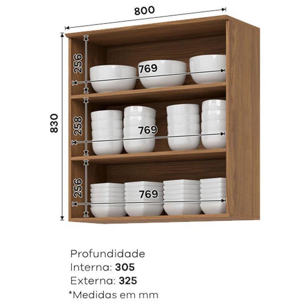 Armário Aéreo 2 Portas Com Vidro 80 Cm Requinte Nature – Henn - 2