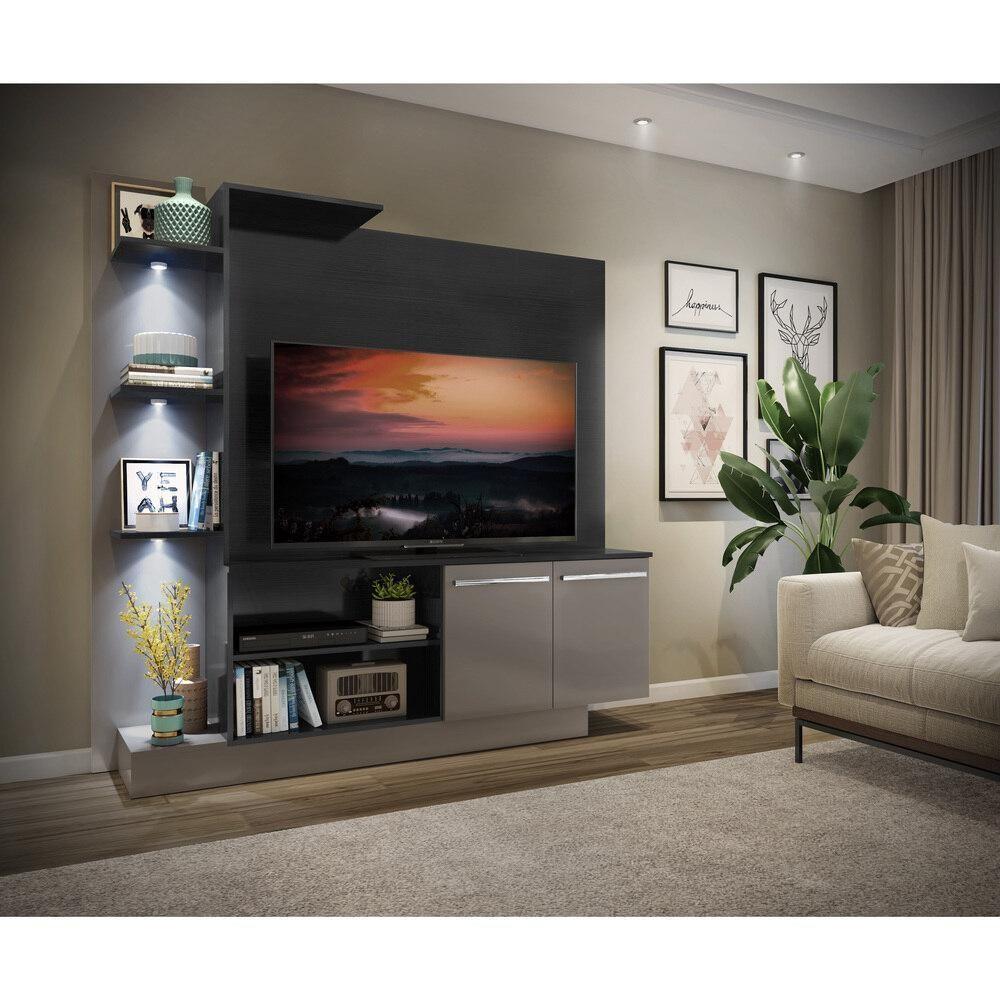 Estante Tv 55" Com 3 Leds E 2 Portas Dallas Multimóveis V3399 Preta/Lacca Fumê Preto/Lacca Fumê - 2