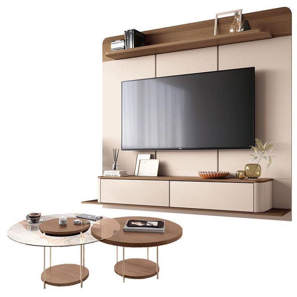 Home Suspenso Galax Castanho Off White E Kit Mesa De Centro Sky Castanho- Hb Móveis - 1