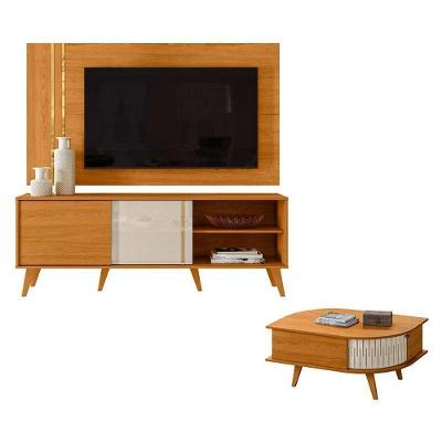 Rack Bancada e Painel para Tv Cronos 160cm MDP com Portas de Correr Off White
