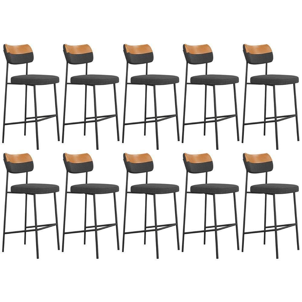 Banqueta Alta Bar Estofada Kit 10 Milli Linho Grafite/caramelo A14 - Mpozenato - 1