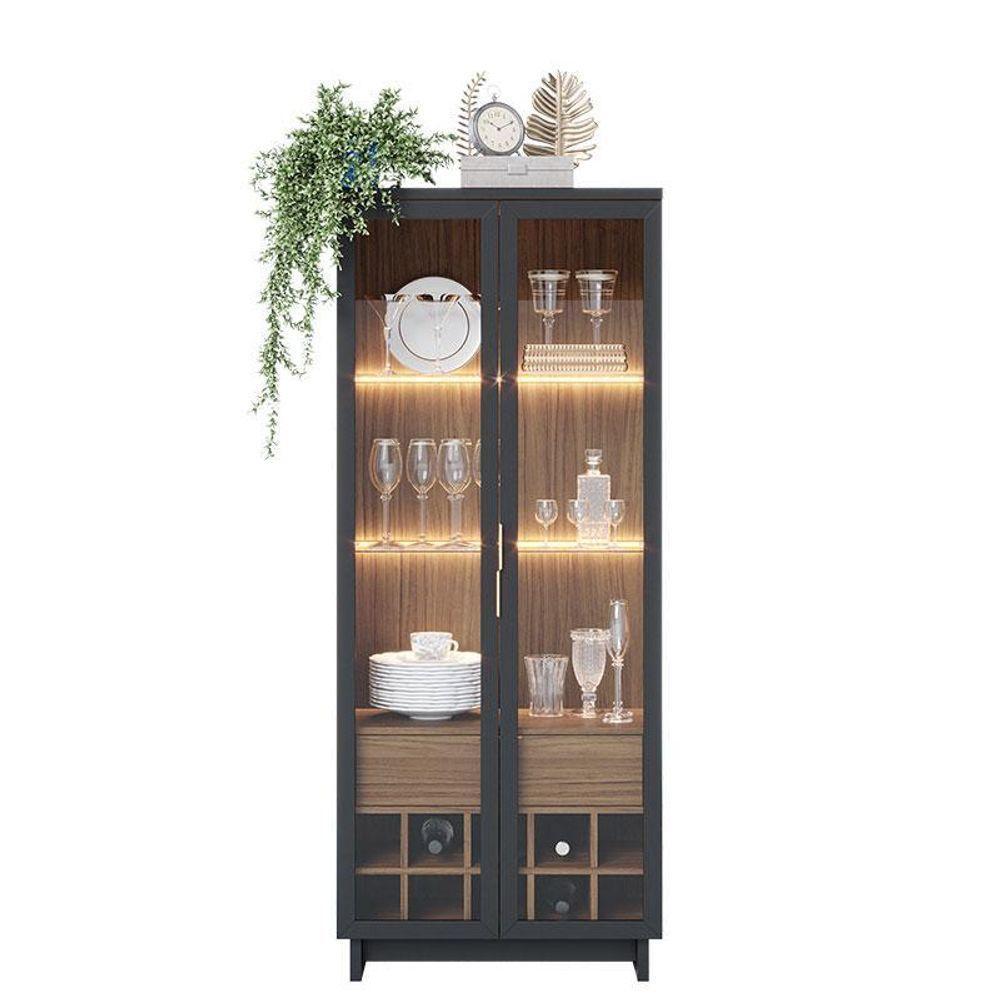 Cristaleira Guanabara Com Aparador Para Sala Buffet Vitória Noce Milano Preto Acetinado – Colibri - 2