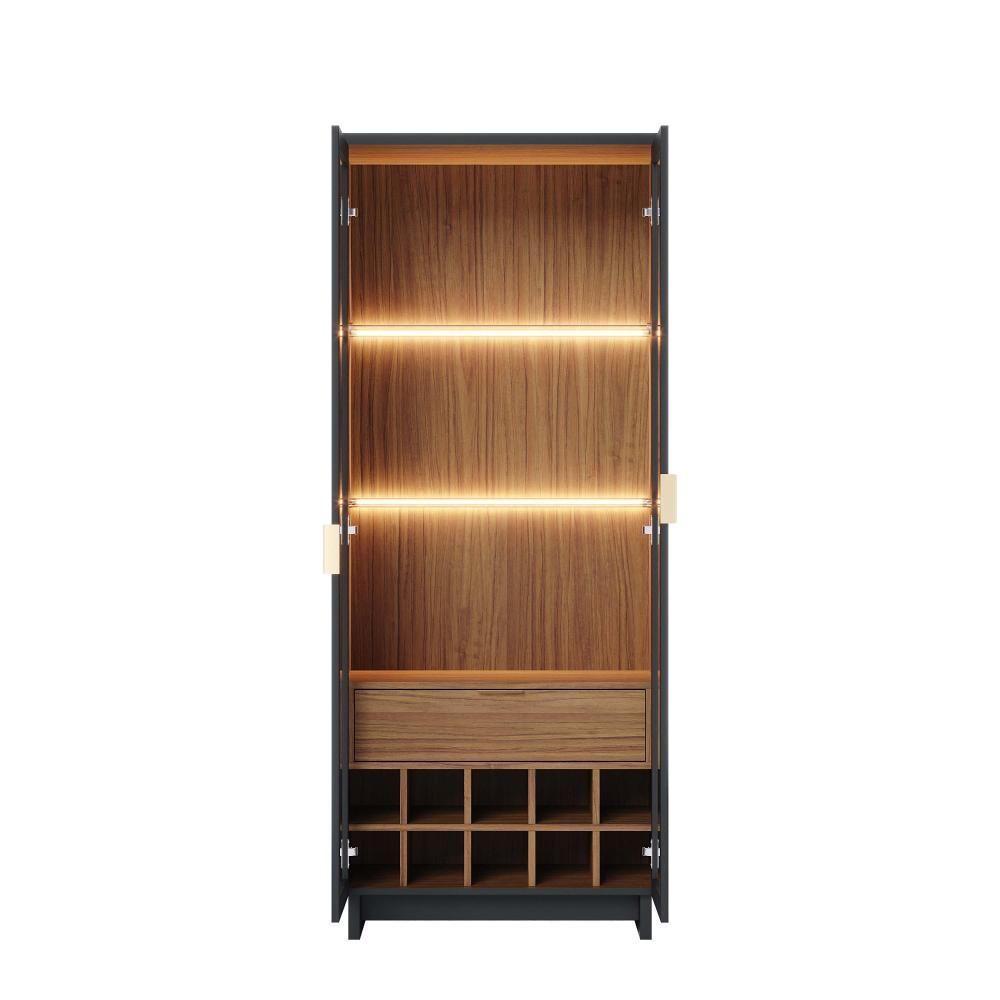 Cristaleira Guanabara Com Aparador Para Sala Buffet Vitória Noce Milano Preto Acetinado – Colibri - 3