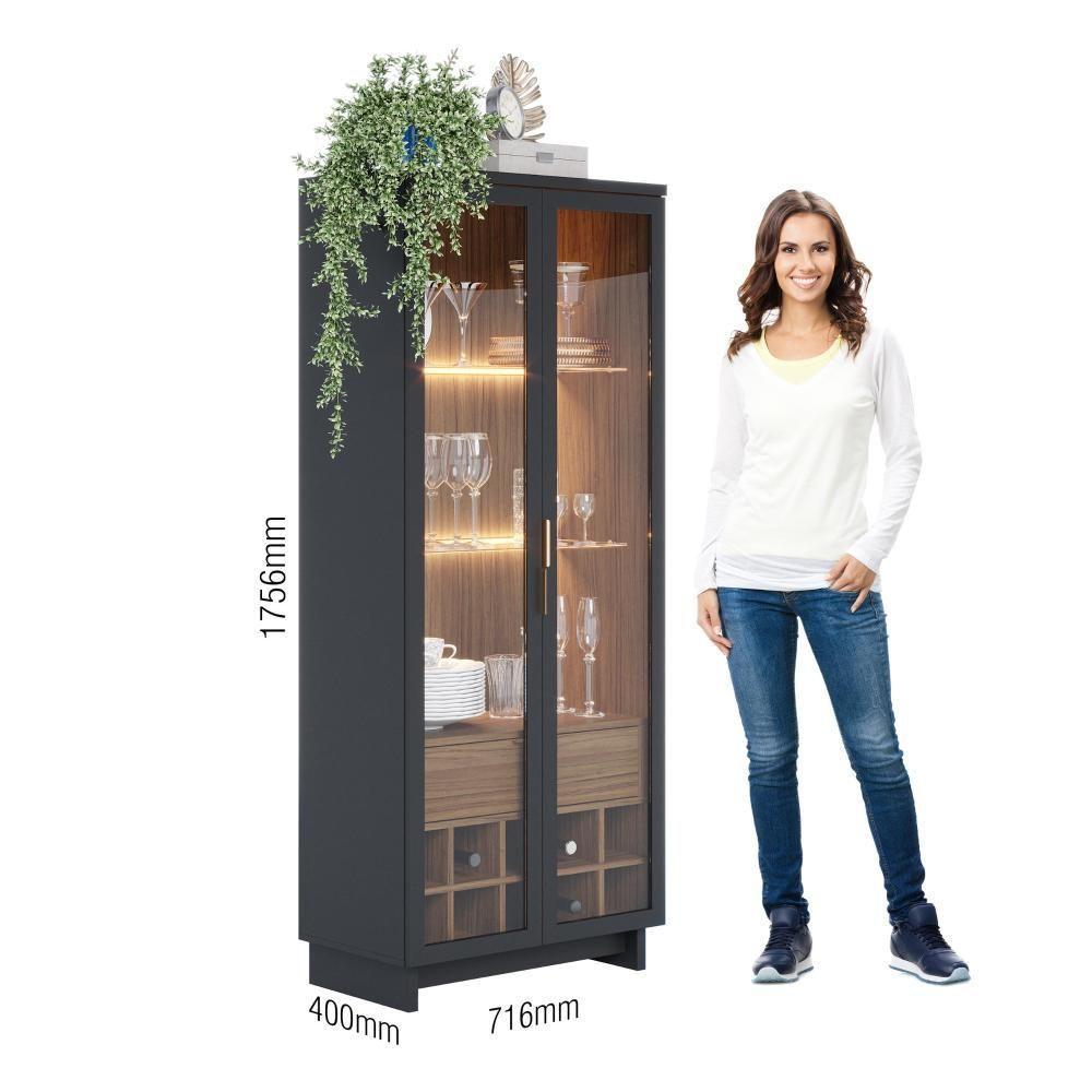Cristaleira Guanabara Com Aparador Para Sala Buffet Vitória Noce Milano Preto Acetinado – Colibri - 4