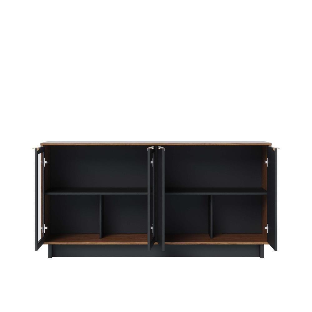 Cristaleira Guanabara Com Aparador Para Sala Buffet Vitória Noce Milano Preto Acetinado – Colibri - 6