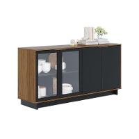 Cristaleira Guanabara Com Aparador Para Sala Buffet Vitória Noce Milano Preto Acetinado – Colibri - 5