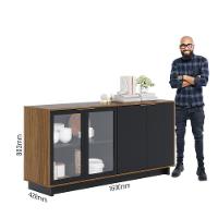 Cristaleira Guanabara Com Aparador Para Sala Buffet Vitória Noce Milano Preto Acetinado – Colibri - 7