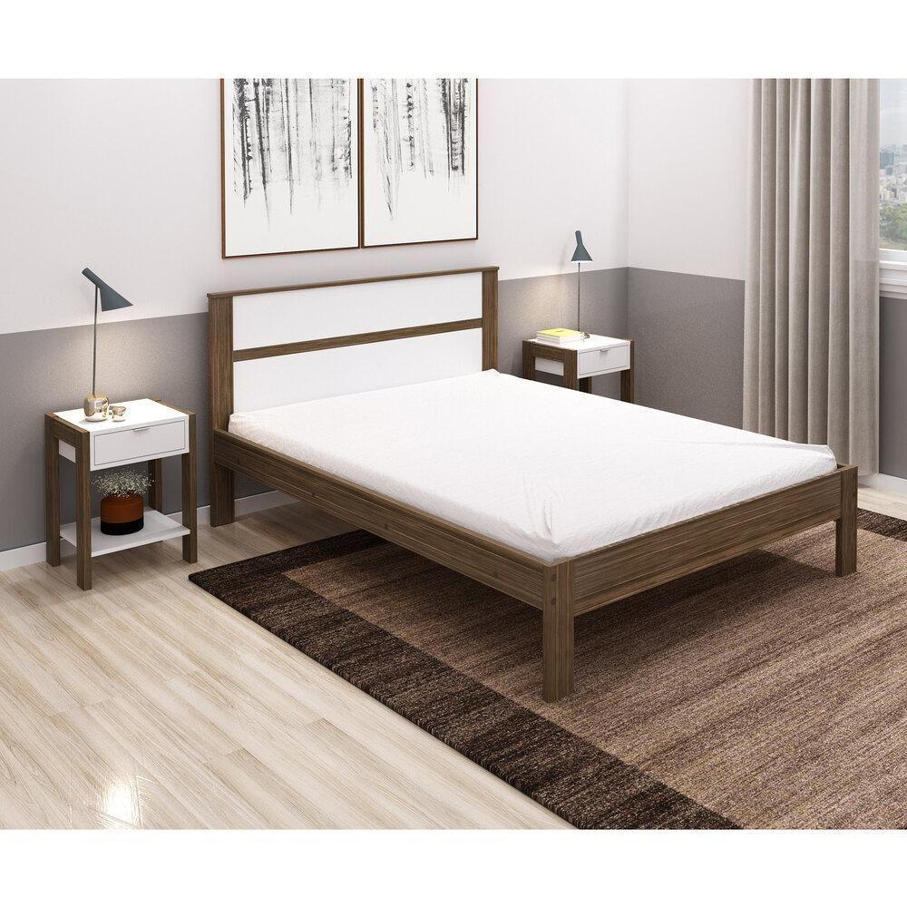 Cama De Casal Para Colchão 138 X 188 Cm Multimóveis Vcr35009 Nogal/Branco Nogal/Branco - 2