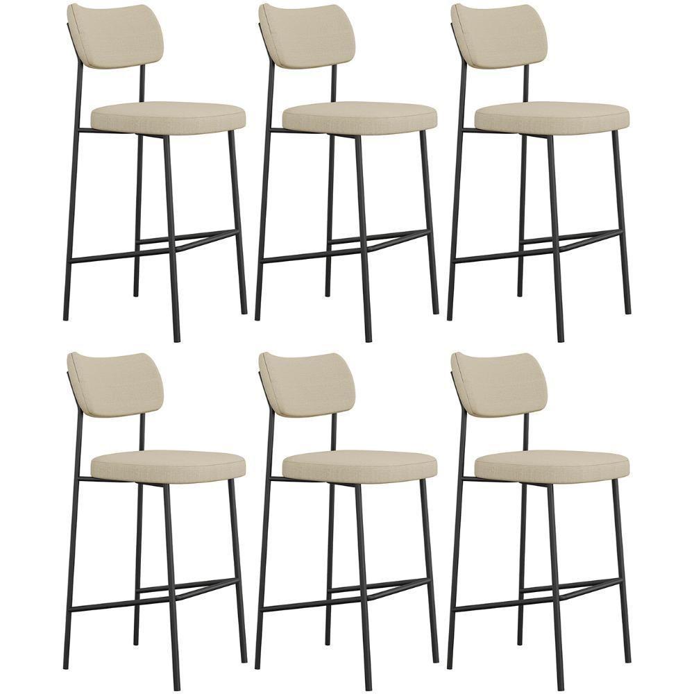 Banqueta Alta Bar Estofada Kit 6 Milli Linho Areia A14 - Mpozenato - 1