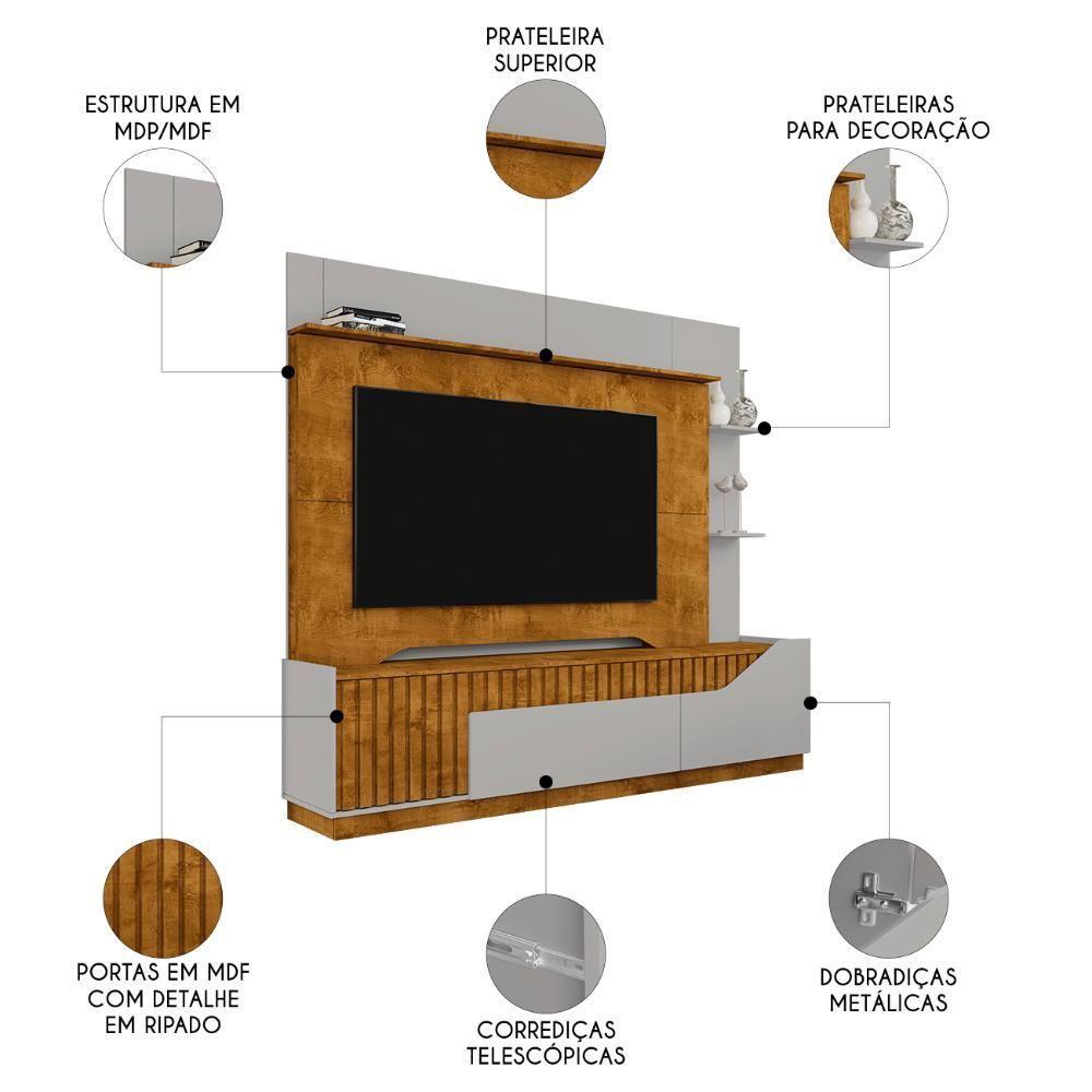 Estante Painel Para Tv 75 Pol 210cm Shay Naturalle/off B02 - Mpozenato - 4