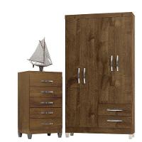 Guarda Roupa Solteiro Módena 4 Portas E Cômoda Cannes 5 Gavetas Malbec – Incorplac - 1