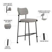 Banqueta Alta Bar Estofada Kit 4 Milli Linho Cinza A14 - Mpozenato - 2