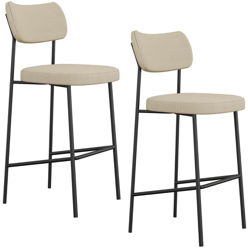 Banqueta Alta Bar Estofada Kit 2 Milli Linho Areia A14 - Mpozenato - 1