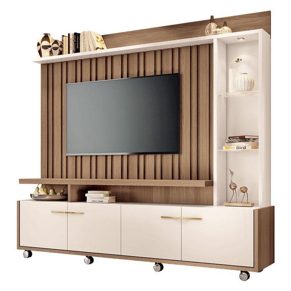 Estante Home Theater Titan E Mesa De Centro Cadenza Castanho Off White - Hb Móveis - 2