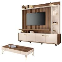 Estante Home Theater Titan E Mesa De Centro Cadenza Castanho Off White - Hb Móveis - 1